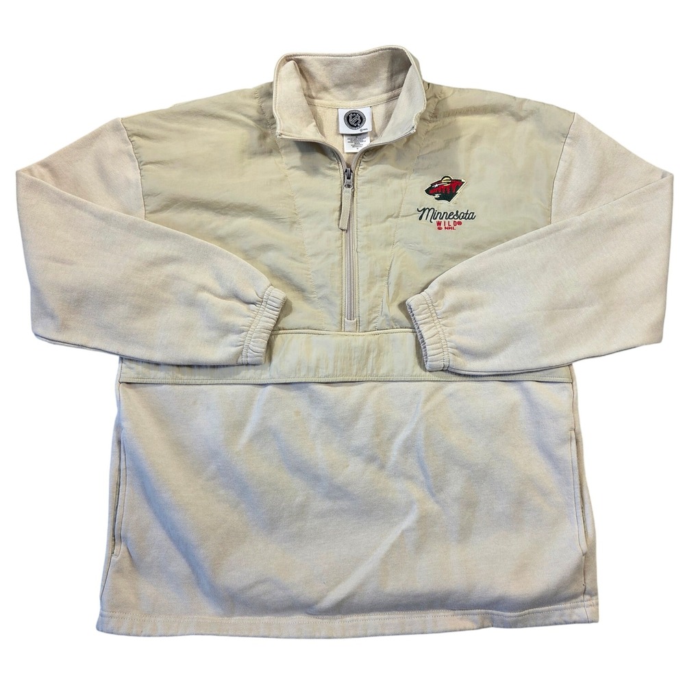 NHL Minnesota Wild Quarter Zip Pullover Tan Beige Mixed Media Fleece Jacket M